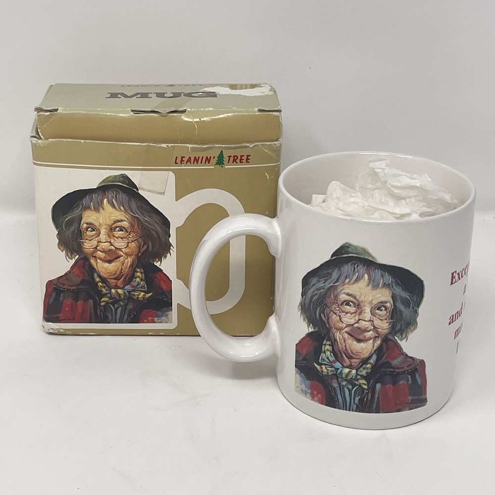 Vtg Leanin Tree Coffee Mug Exceptional Beauty Old Woman Art With Box Funny